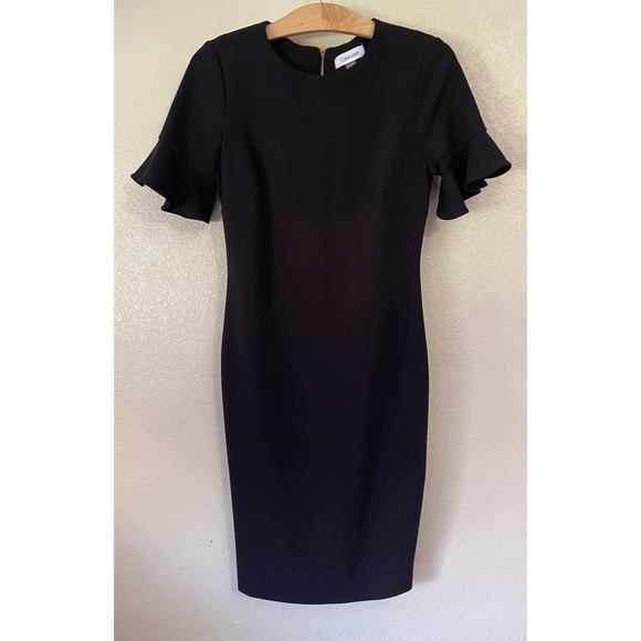 NEW Calvin Klein Exquisite BLACK Flutter Sleeve Sheath Dress • Size 2 - Picture 4 of 9